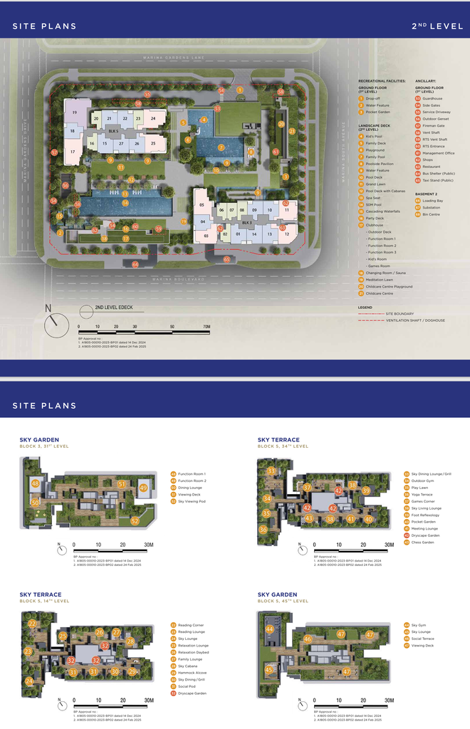 Site plan of One Marina Gardens showing Blk 3, Blk 5 and the landscaped deck