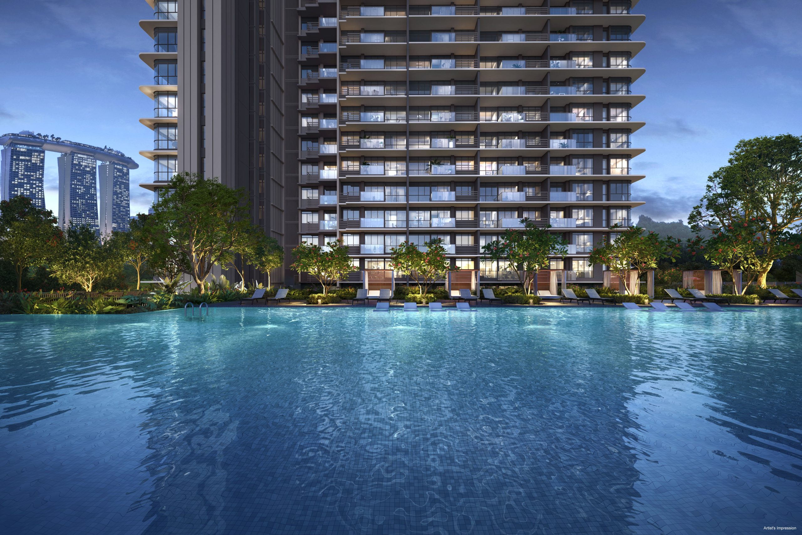 Artist's impression of the outlook from One Marina Gardens toward the waterfront