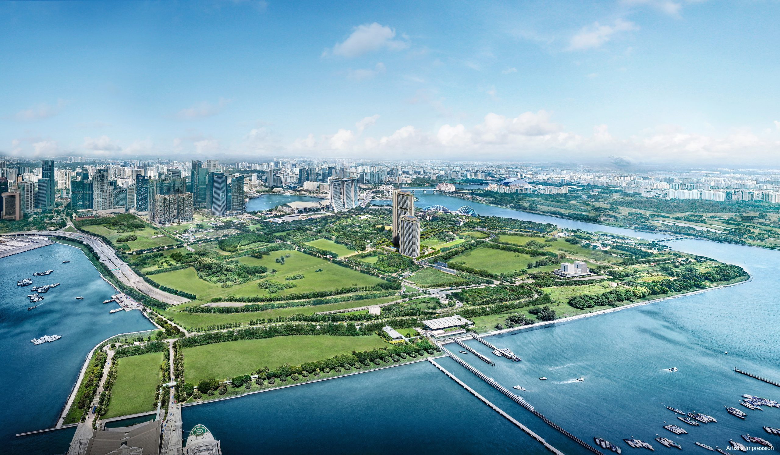 Artist's impression of One Marina Gardens and the surrounding Marina South precinct