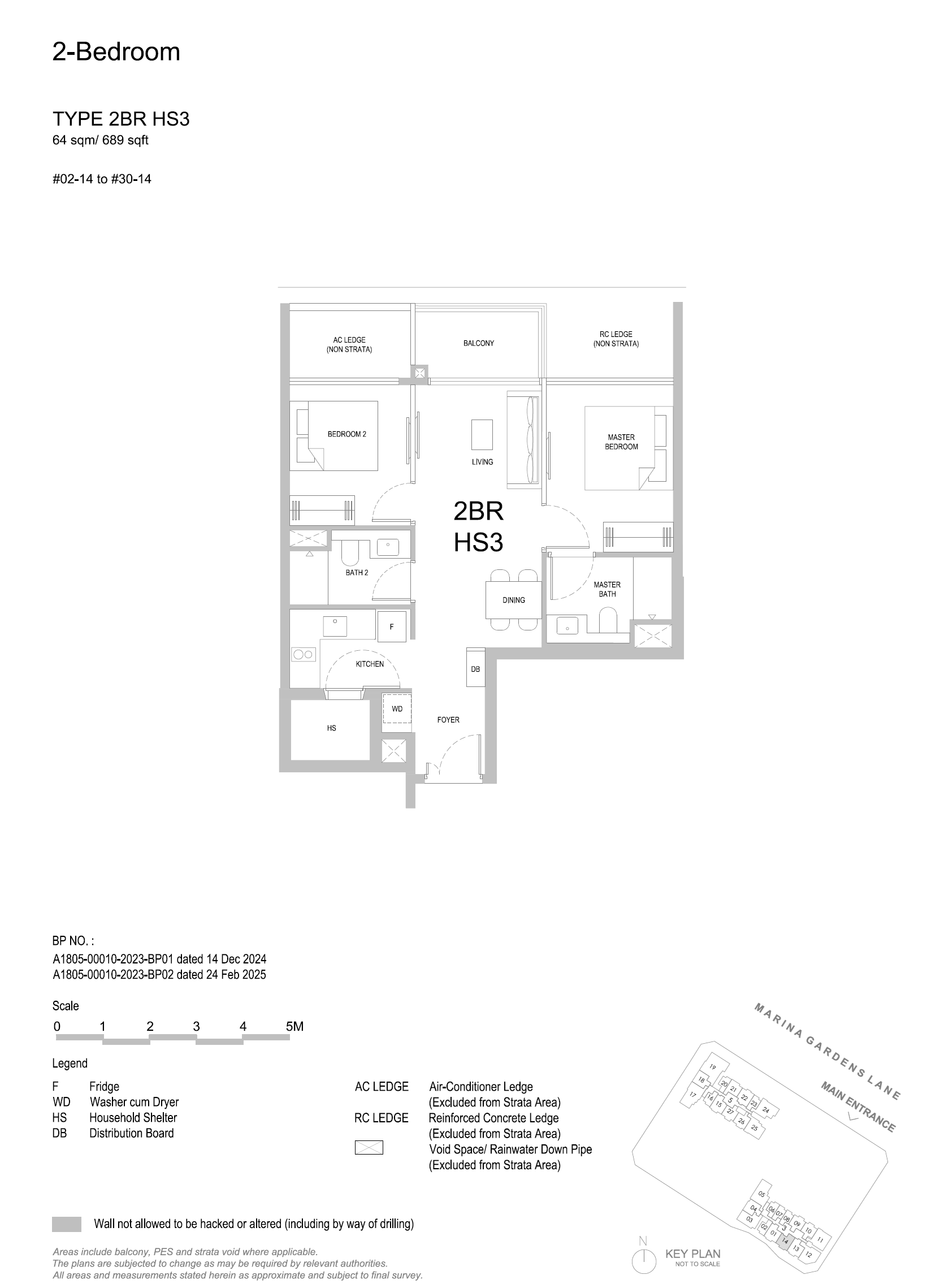 Approved floor plan for unit type 2BR HS3, 2 Bedroom, 689 sq ft