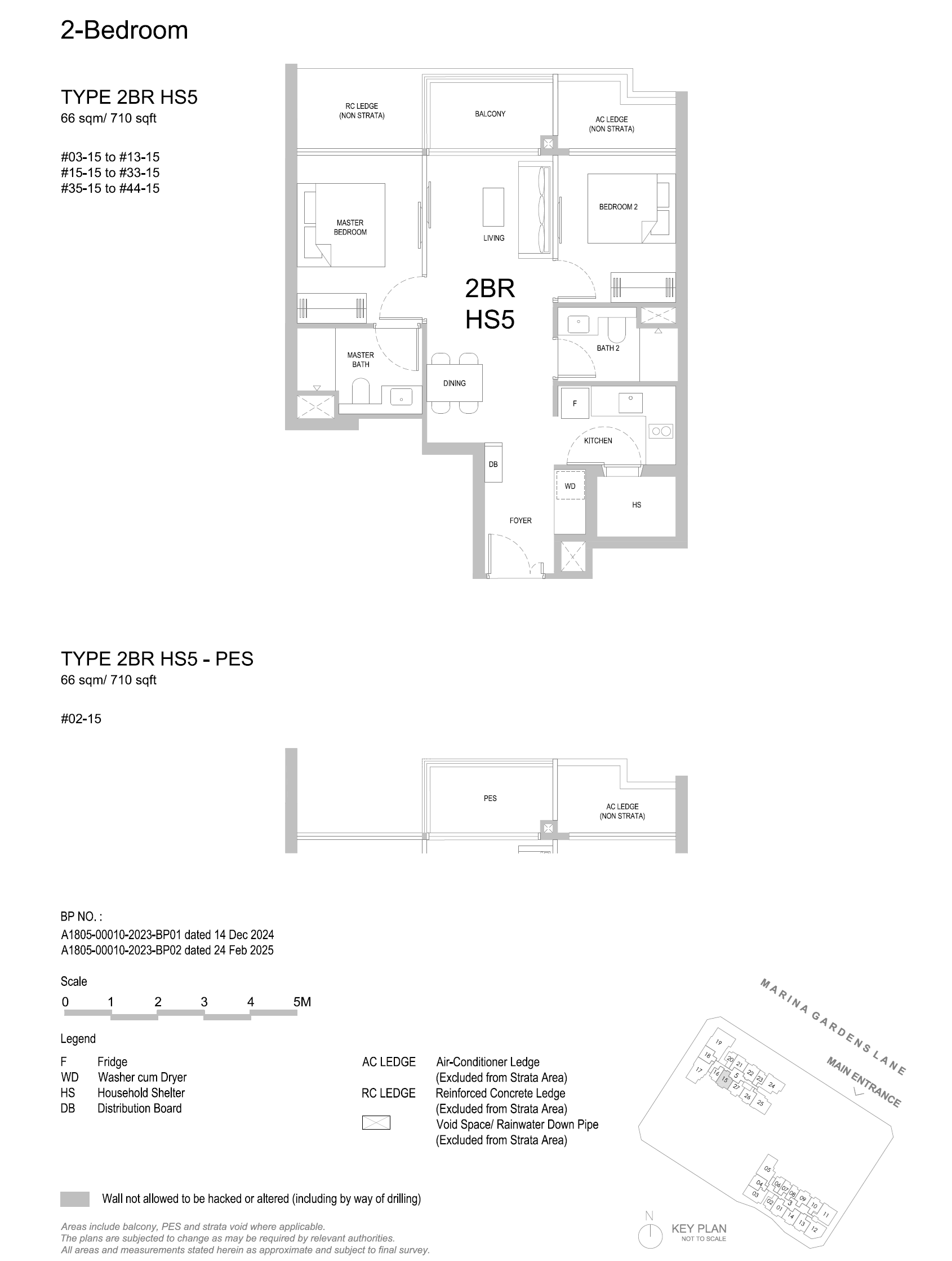 Approved floor plan for unit type 2BR HS5-PES, 2 Bedroom, 710 sq ft