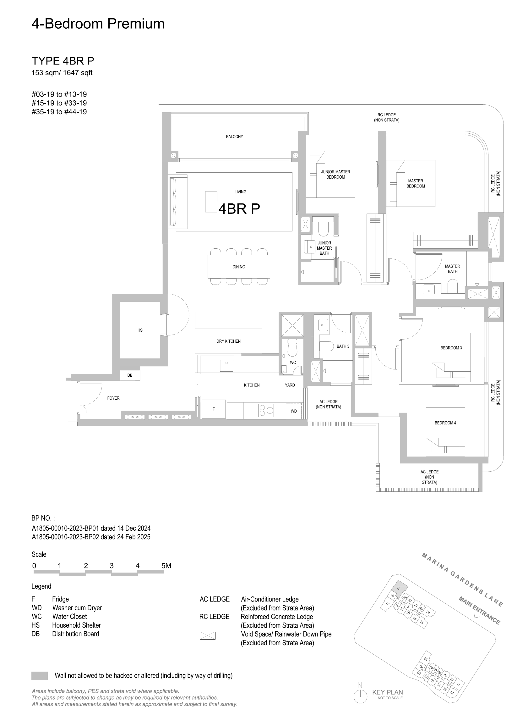 Approved floor plan for unit type 4BR P, 4 Bedroom Premium, 1,647 sq ft